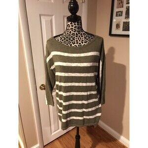 TALBOTS BATEAU SWEATER SAGEBRUSH GREEN/IVORY SLUB KNIT BUTTON CUFF PXL New TB